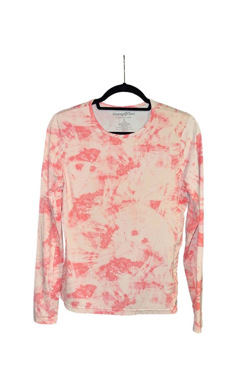 Hang Ten Long Sleeve Swim Shirt Size S Pink Tie Dye UPF 50+